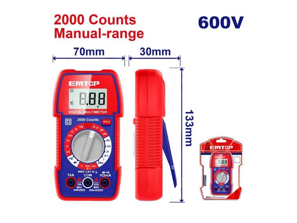 Rychlé Dodání Digitální multimetr 600V RMS 2000 Manual EDMR5360011 EMTOP
