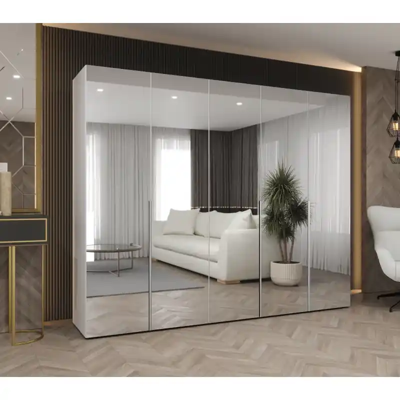 Zrcadlová šatní skříň 250 cm BUGRA - bílá / kašmír Top Prodej
