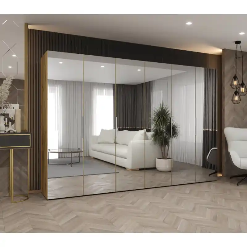 Zrcadlová šatní skříň 300 cm RABIA - dub artisan / kašmír Ověřený