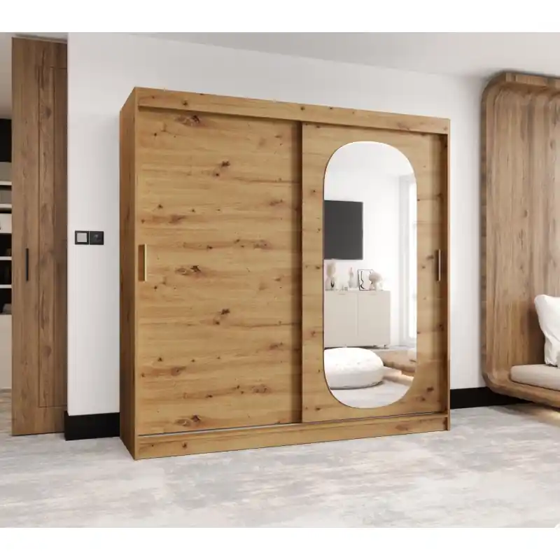 Časově Omezené Šatní skříň 200 cm BEREN se zrcadlem - dub artisan
