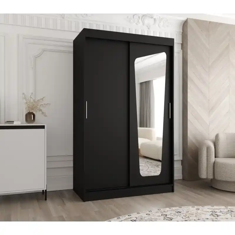 Ihned K Objednání Šatní skříň 120 cm ZAMIRA se zrcadlem - černá