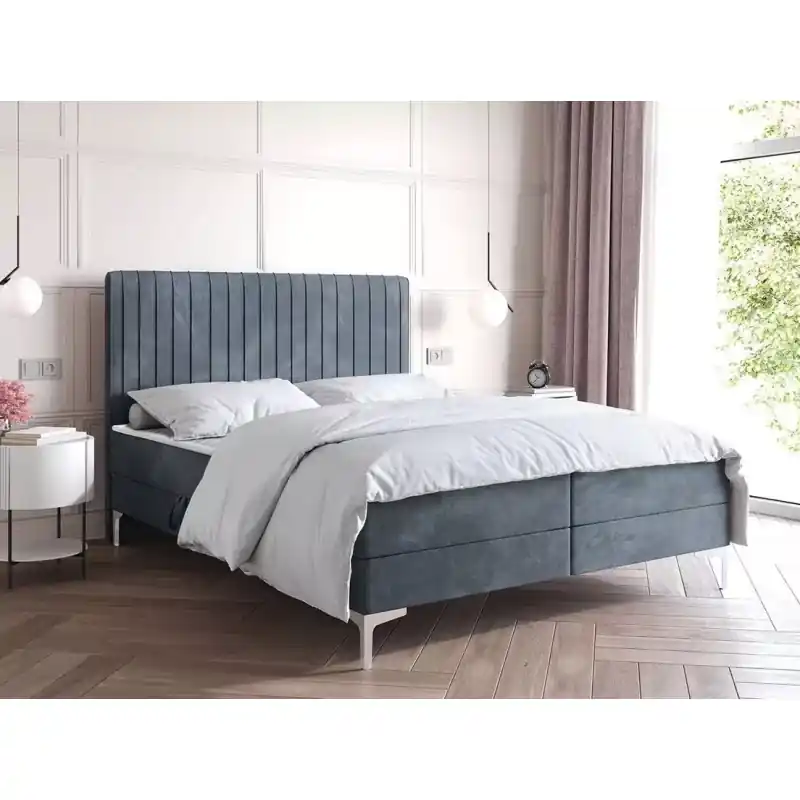 Kontinentální postel 140x200 HACINA s úložným prostorem - modrošedá Originální