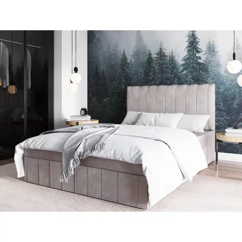 Omezená Nabídka Čalouněná postel 140x200 HAKIMA s úložným prostorem - šedá