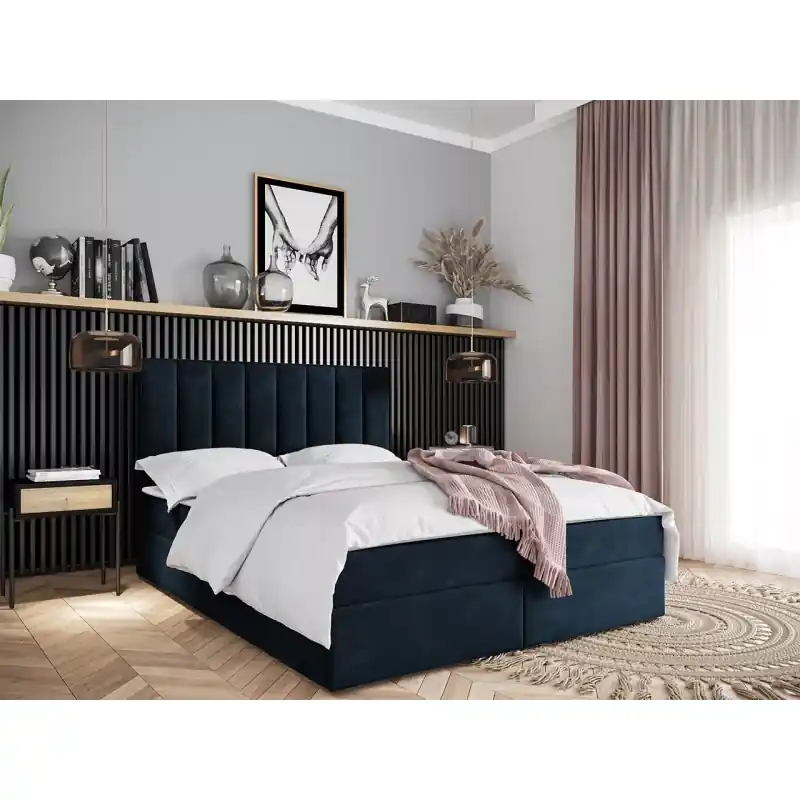 Kontinentální postel 120x200 MAHERA s úložným prostorem - tmavě modrá Must-Have