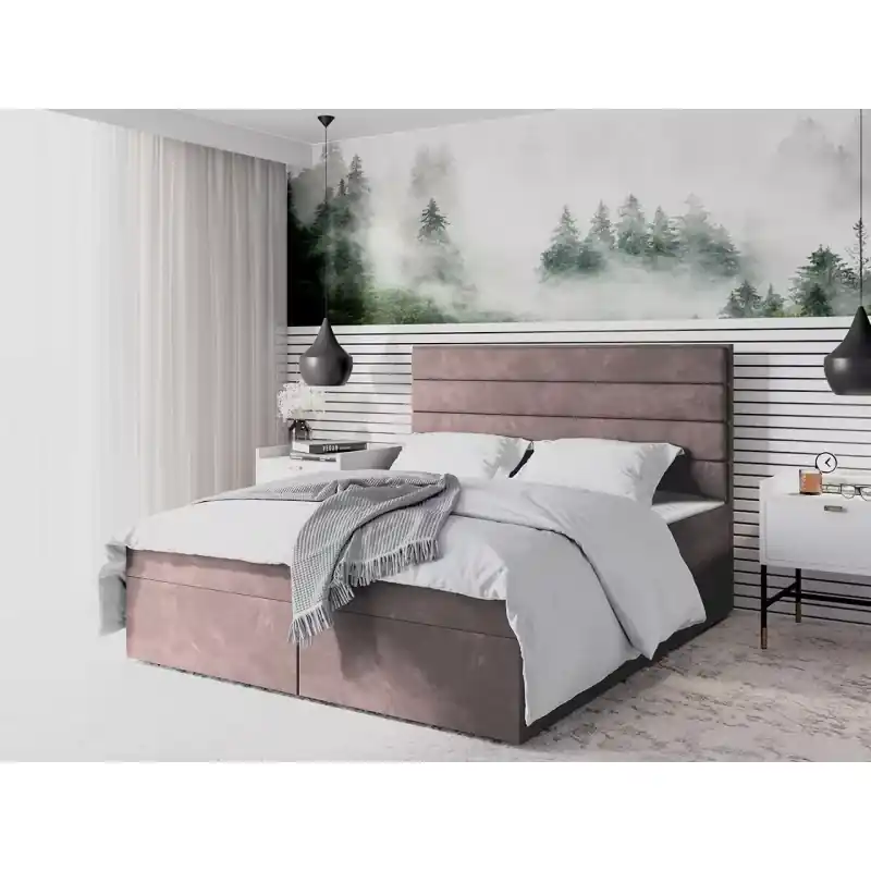 Kup Teď Moderní čalouněná postel 90x200 MAHERA s úložným prostorem - růžová