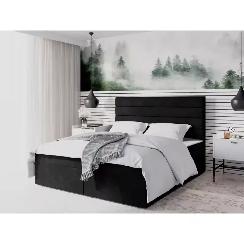 Nejlepší Cena Moderní čalouněná postel 90x200 MAHERA s úložným prostorem - černá