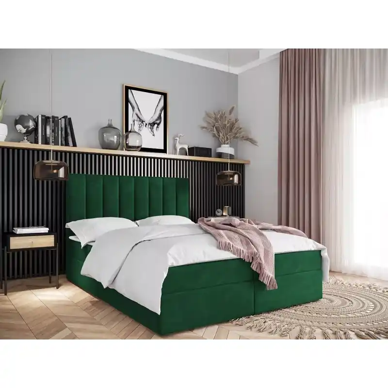 Kontinentální postel 90x200 MAHERA s úložným prostorem - lahvově zelená Jen Po Omezenou Doba