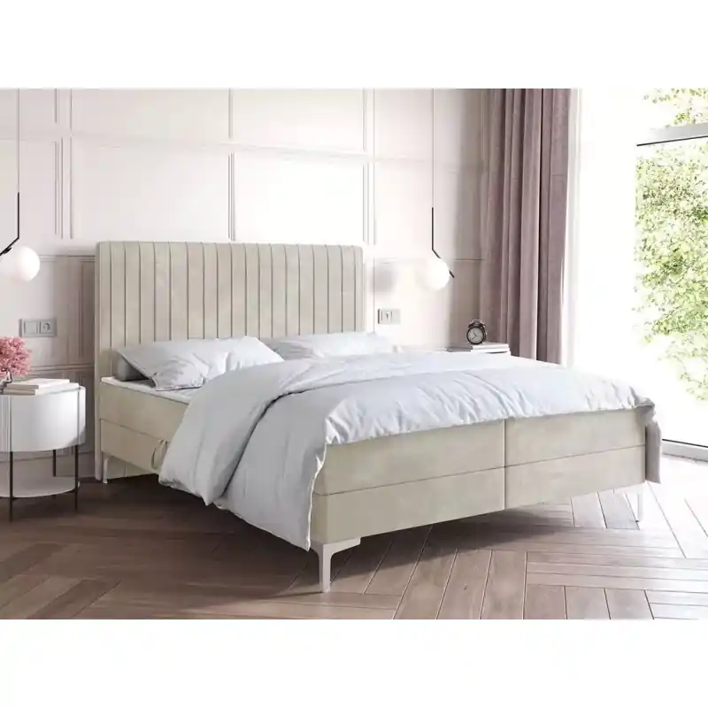 Kontinentální postel 160x200 HACINA s úložným prostorem - světle béžová Akční Nabídka