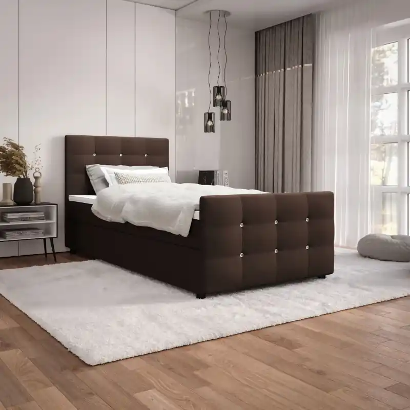 Originální Jednolůžková postel 100x200 KAUR s úložným prostorem - tmavě hnědá
