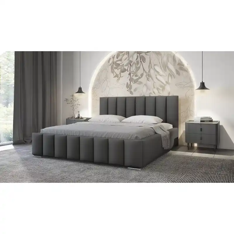 Cenově Výhodný Elegantní čalouněná postel 120x200 MADALENA 2 s úložným prostorem - tmavě šedá