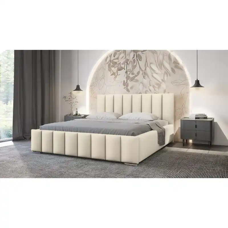 Nejlepší Cena Elegantní čalouněná postel 180x200 MADALENA 2 s úložným prostorem - vanilková