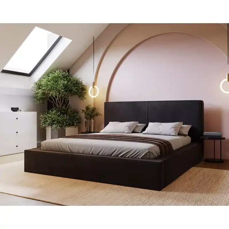 Jednoduchá čalouněná postel 180x200 NIDIA 2 s úložným prostorem - černá Novinka