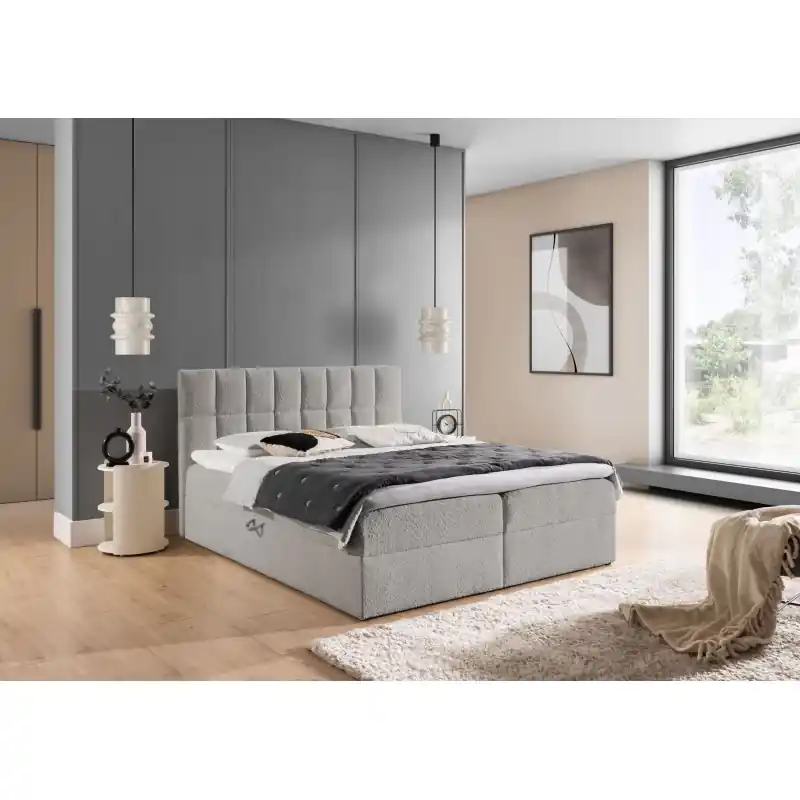 Sleva Manželská čalouněná postel 180x200 ALIBINA - světle šedá + topper