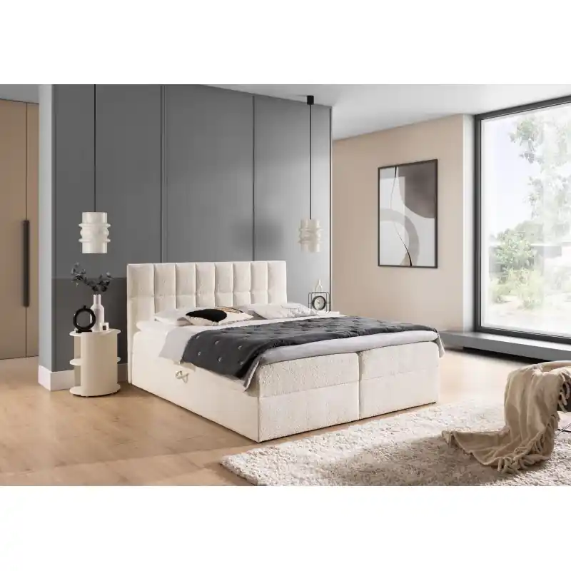 Poslední Šance Manželská čalouněná postel 180x200 ALIBINA - smetanová + topper
