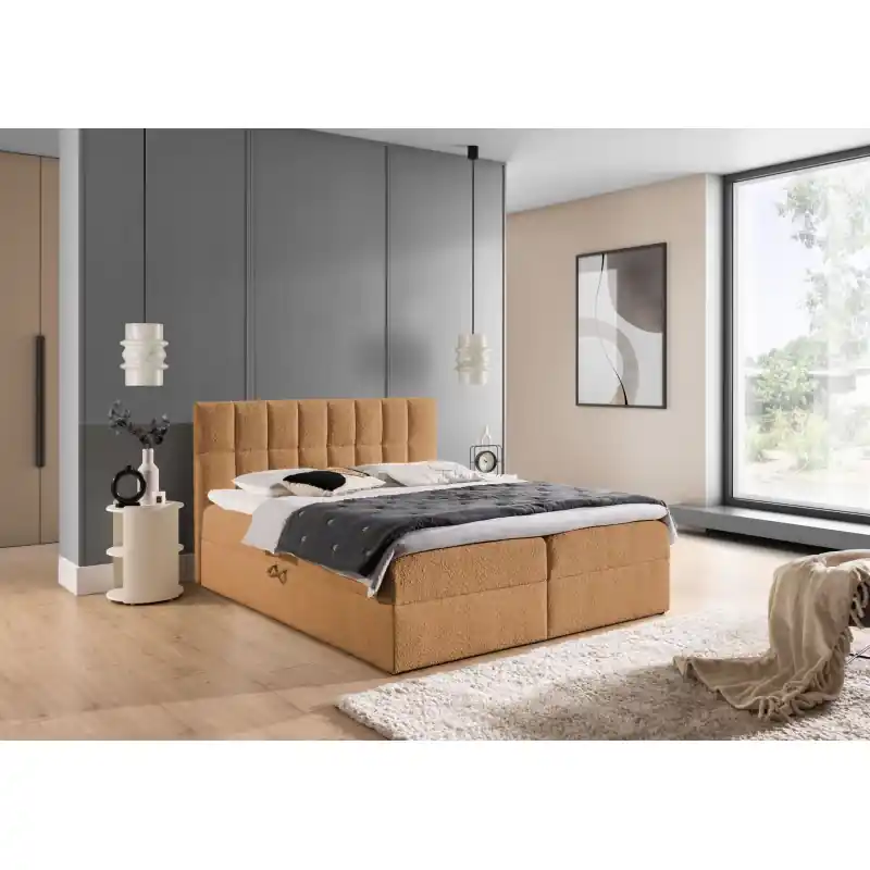 Časově Omezené Manželská čalouněná postel 160x200 ALIBINA - světle hnědá + topper