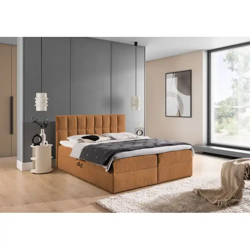 Top Prodej Manželská čalouněná postel 140x200 ALIBINA - hnědá + topper