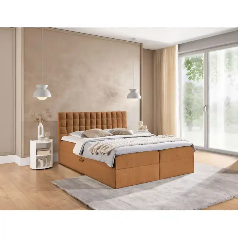 Manželská boxspringová postel 180x200 SALOMA - hnědá + topper Vrácení Zdarma