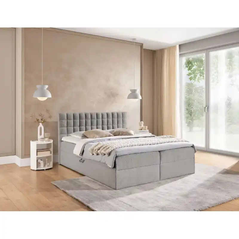 Manželská boxspringová postel 160x200 SALOMA - světle šedá + topper Vrácení Zdarma