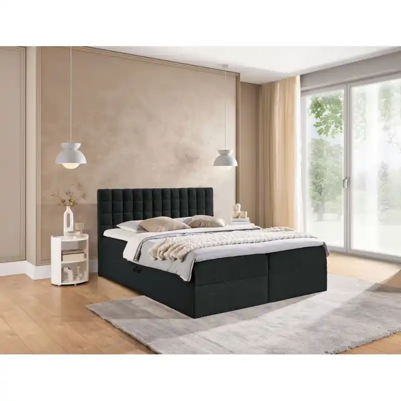 Manželská boxspringová postel 160x200 SALOMA - černá + topper Vysoce Kvalitní