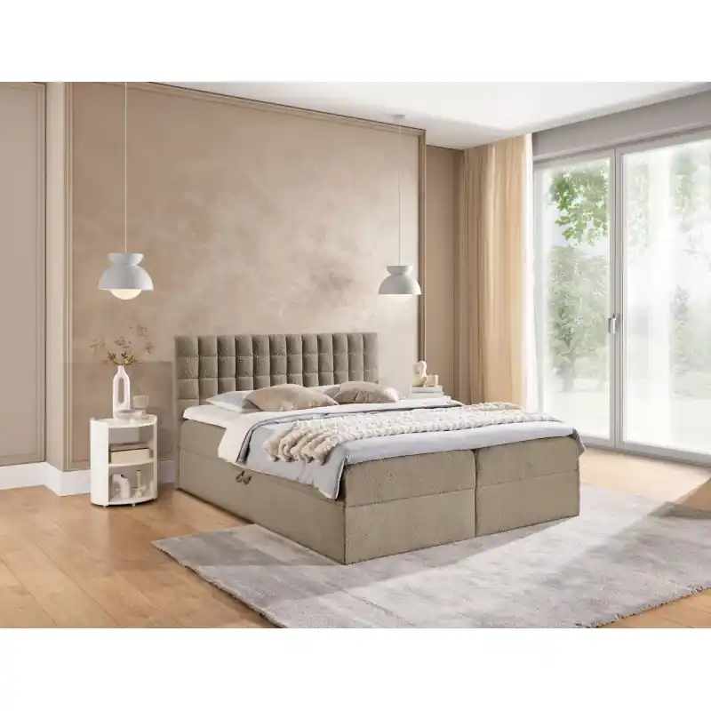Akce Manželská boxspringová postel 140x200 SALOMA - šedá + topper