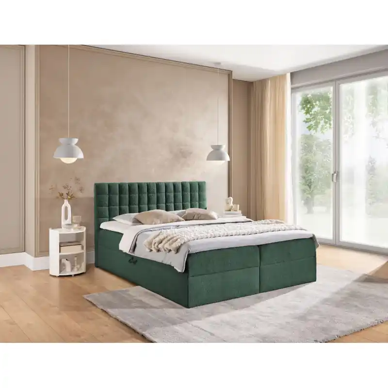 Jednolůžková boxspringová postel 120x200 SALOMA - láhvově zelená + topper Pouze Dnes