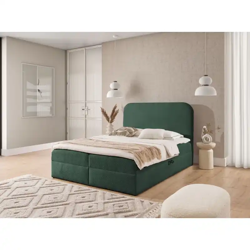 Manželská kontinentální postel 200x200 GADALUPA - láhvově zelená + topper Nízká Cena