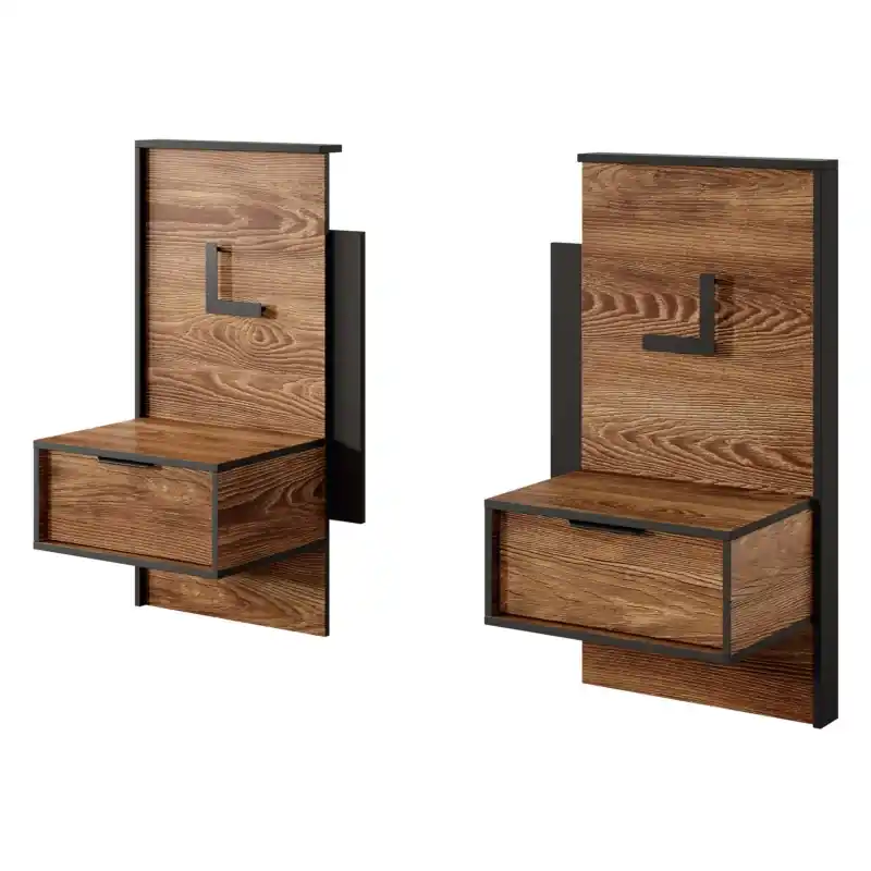 Poslední Šance Set 2x noční stolek CALERA - kaštan / antracitový + LED osvětlení ZDARMA