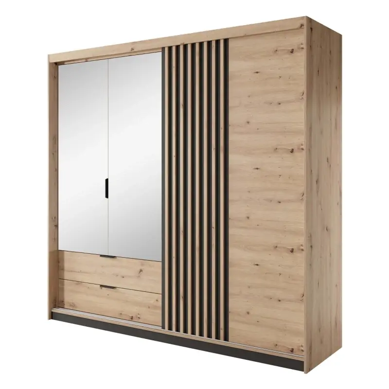 Šatní skříň se zrcadlem 220 cm REFORM - dub artisan / antracitová Aktuální
