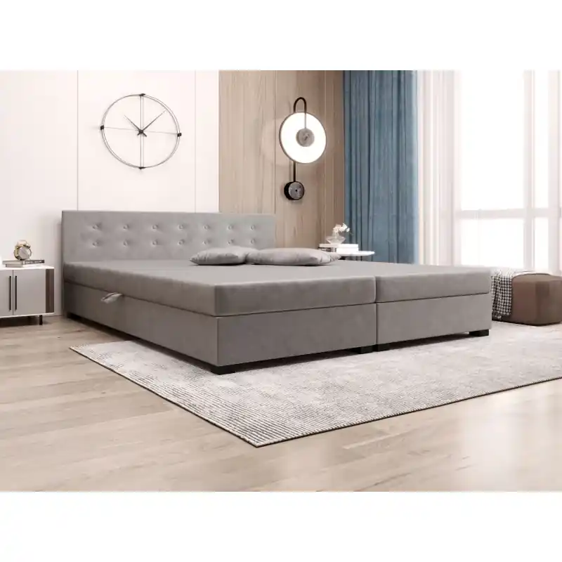 Dokud Zásoby Vydrží Manželská postel s úložným prostorem 160x200 ROSIE 12 - světle šedá
