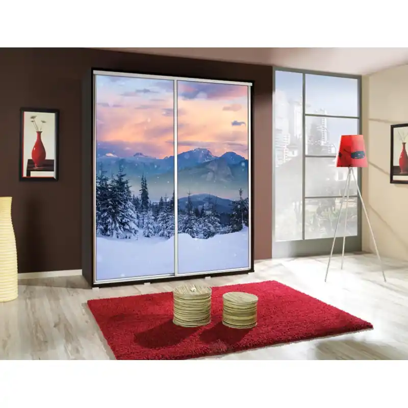 Vysoká šatní skříň 155 cm s potiskem DANUBE 23 - kaštan wenge Super Cena