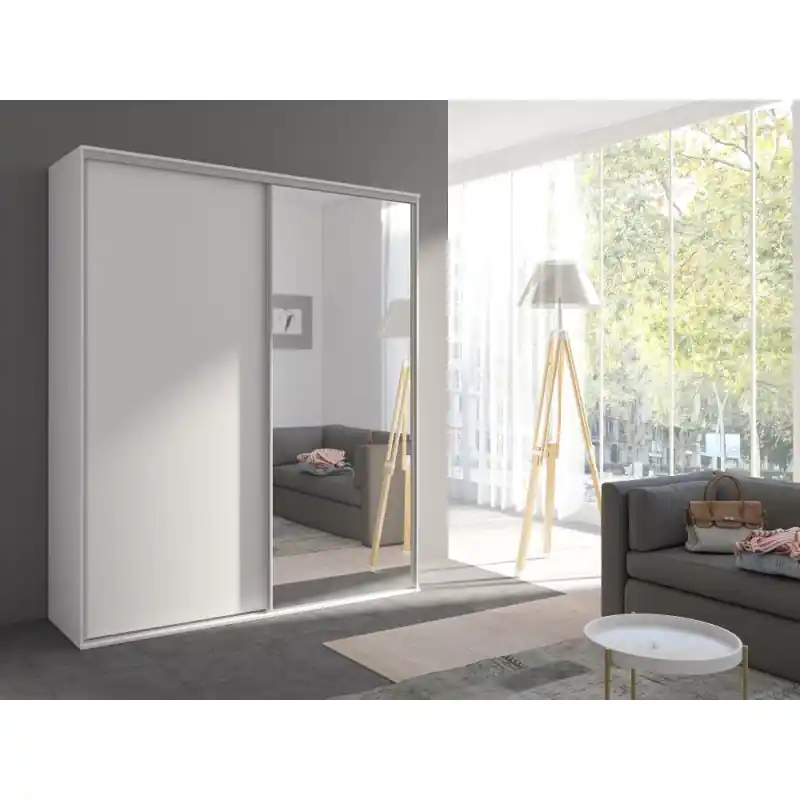 Zrcadlová šatní skříň 204 cm AMBOY 2 - bílá Nová Kolekce