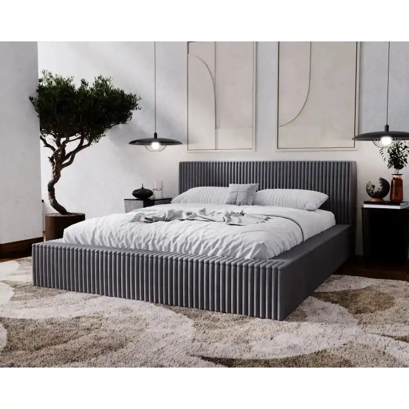 Manželská čalouněná postel 140x200 SIDONIA 1 s úložným prostorem - tmavě šedá Nízká Cena