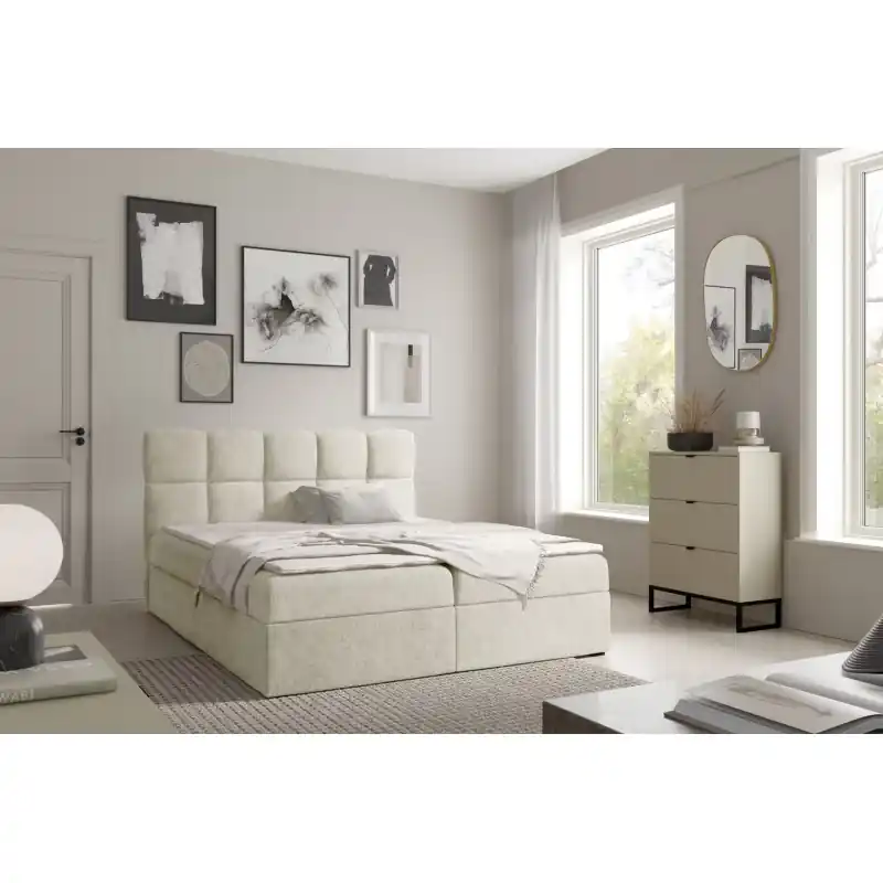 Kontinentální postel 160x200 KLONDIKE - smetanová + topper Must-Have