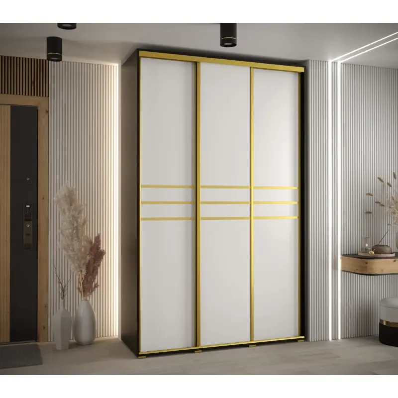 Autentický Šatní skříň ASIRI 10 - 150/60 cm, černá / bílá / zlatá