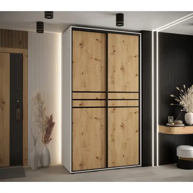 Šatní skříň ASIRI 10 - 140/60 cm, bílá / dub artisan / černá Poslední Šance