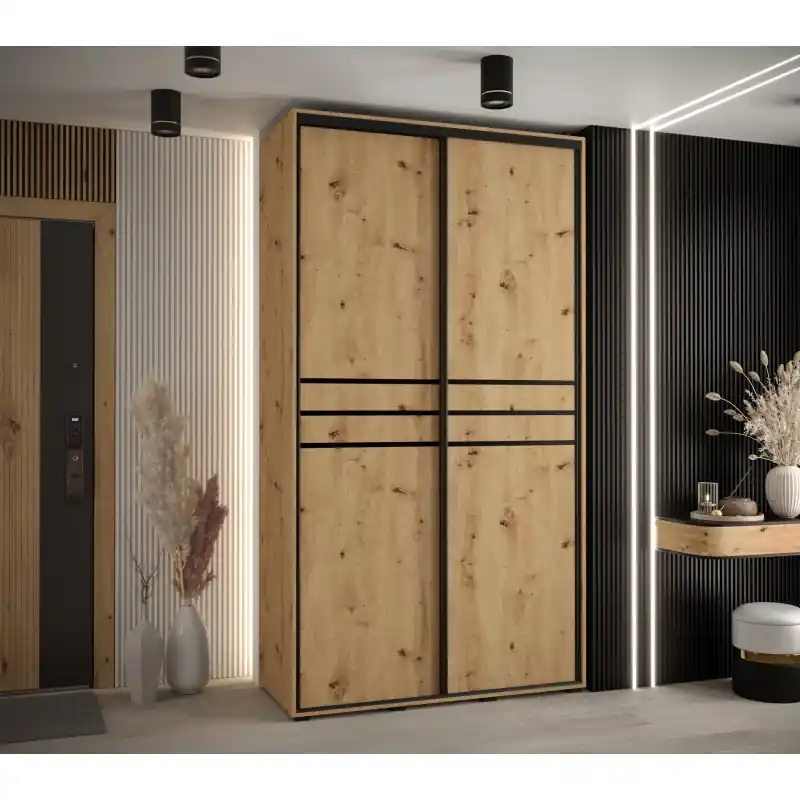 Nová Kolekce Šatní skříň ASIRI 10 - 130/60 cm, dub artisan / černá