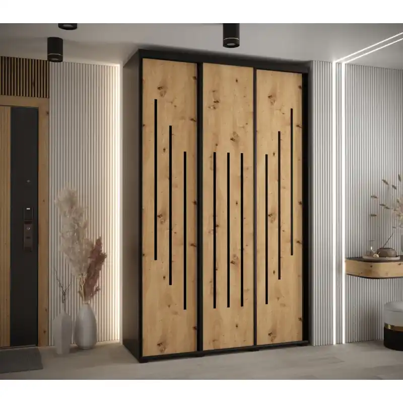 Poslední Šance Šatní skříň ASIRI 8 - 160/60 cm, černá / dub artisan / černá