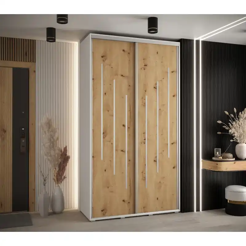 Šatní skříň ASIRI 8 - 130/60 cm, bílá / dub artisan / stříbrná Oblíbený