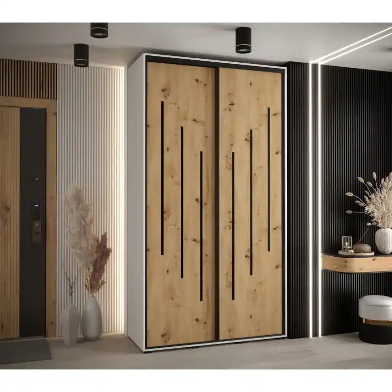 Šatní skříň ASIRI 8 - 130/60 cm, bílá / dub artisan / černá Bezpečná Platba