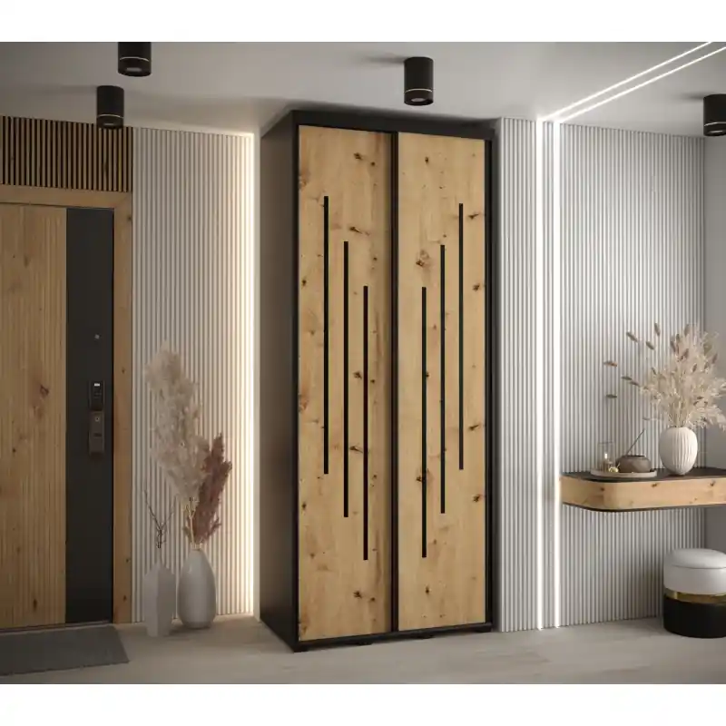 Oblíbený Šatní skříň ASIRI 8 - 110/60 cm, černá / dub artisan / černá