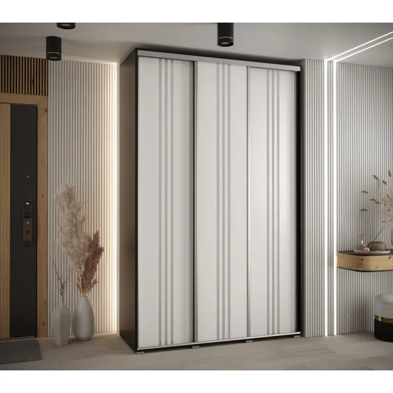 Pouze Dnes Šatní skříň ASIRI 6 - 150/60 cm, černá / bílá / stříbrná
