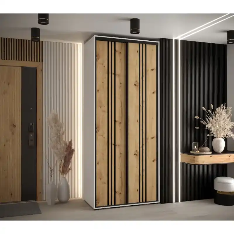 Omezená Nabídka Šatní skříň ASIRI 6 - 110/60 cm, bílá / dub artisan / černá
