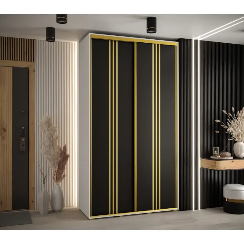 Koupit Online Šatní skříň ASIRI 6 - 130/60 cm, bílá / černá / zlatá