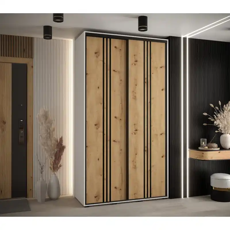 Šatní skříň ASIRI 6 - 130/60 cm, bílá / dub artisan / černá Super Cena