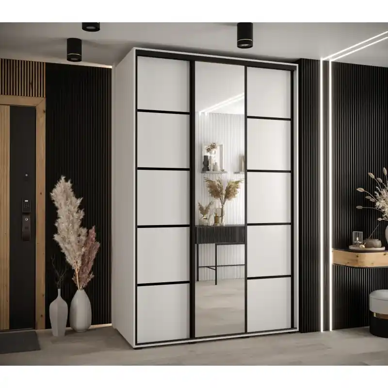 Šatní skříň ASIRI 5 - 150/60 cm, bílá / černá Must-Have