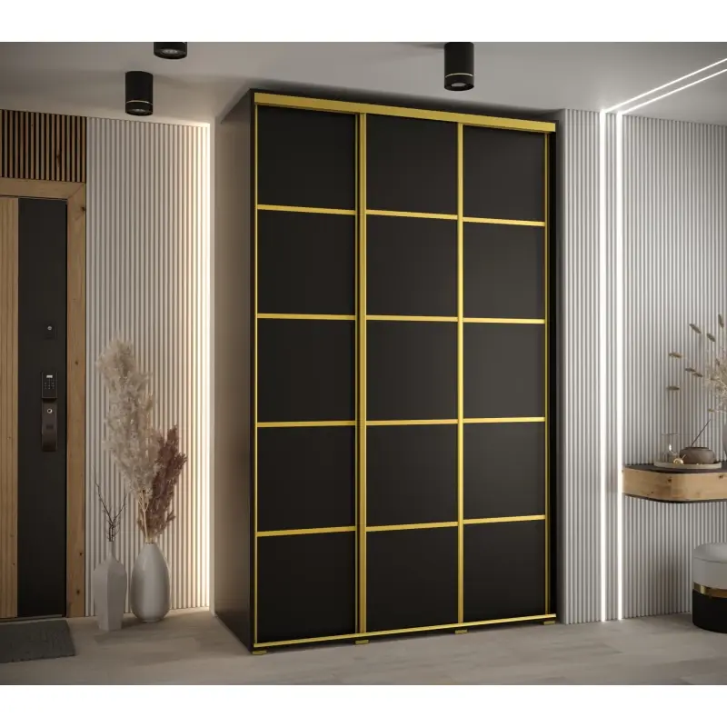Bezpečná Platba Šatní skříň ASIRI 4 - 160/60 cm, černá / zlatá