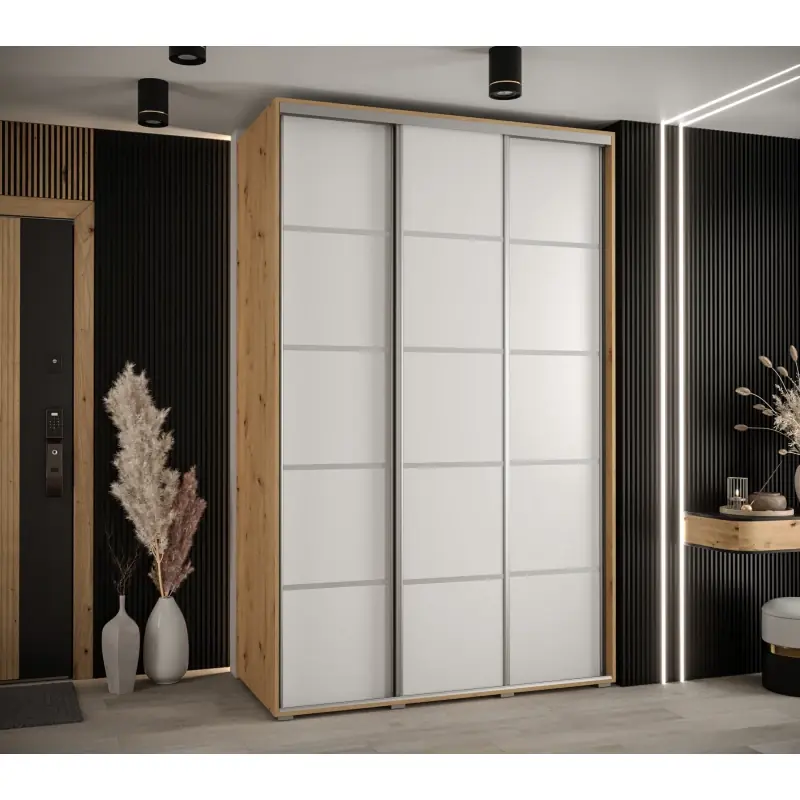 Šatní skříň ASIRI 4 - 150/60 cm, dub artisan / bílá / stříbrná Akční Cena