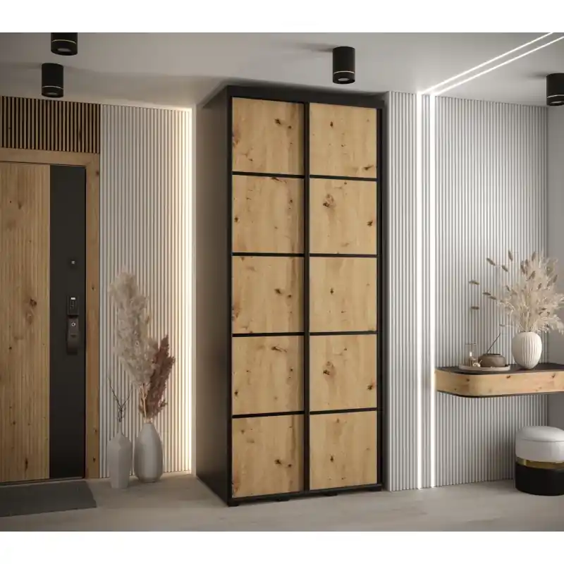 Poslední Šance Šatní skříň ASIRI 4 - 120/60 cm, černá / dub artisan / černá