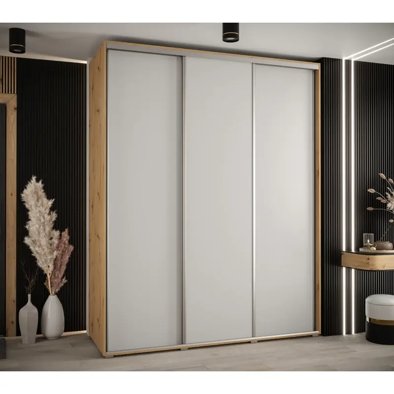 Akce Šatní skříň ASIRI 1 - 200/60 cm, dub artisan / bílá / stříbrná