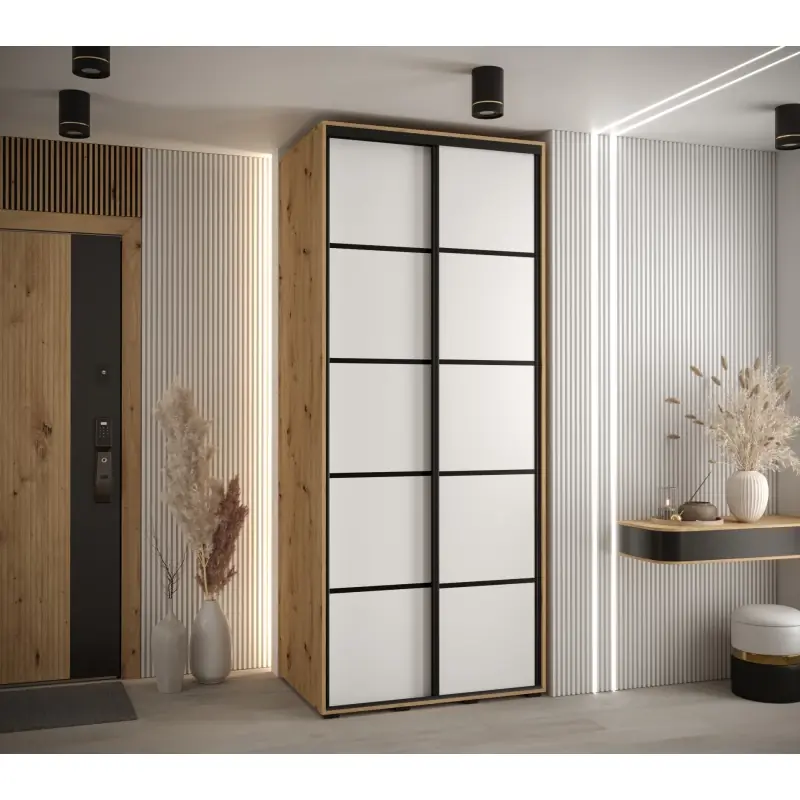 Jen Po Omezenou Doba Šatní skříň ASIRI 4 - 120/45 cm, dub artisan / bílá / černá